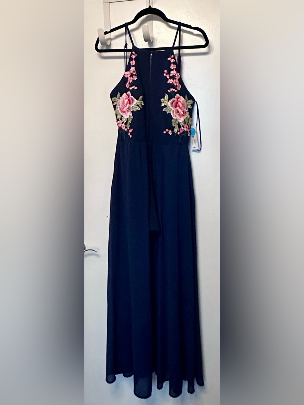 NWT Premier Amour Navy Blue Floral Embroidered Dress w/Skort